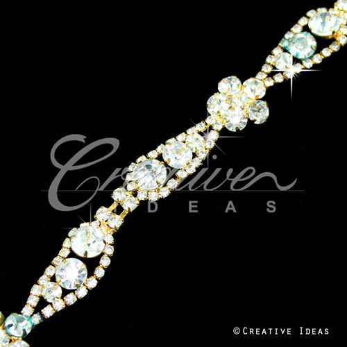 1/2" Stylish Daisy Rhinestone Chain-3 Yds (Gold)