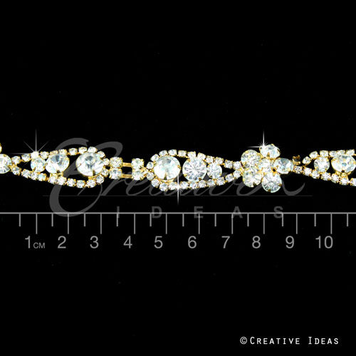 1/2" Stylish Daisy Rhinestone Chain-3 Yds (Gold)