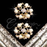 1 3/8" Pearl Flower Rhinestone Brooch-2 Pcs (Gold)