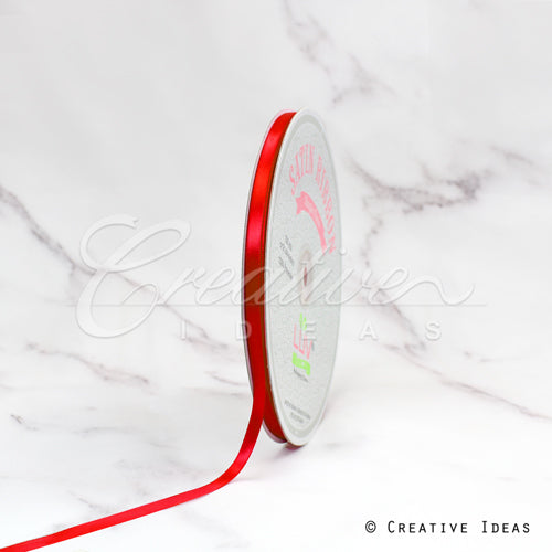 1/4" Single Face Satin-100 Yds (Vibrant Red)