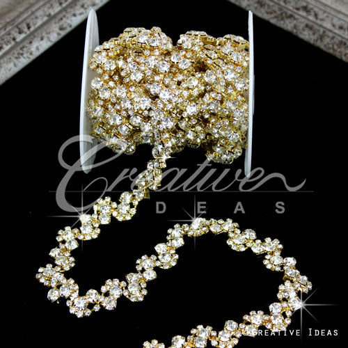 1/4" Small Rhombus Shape Rhinestone Chain-3 Yds (Gold)