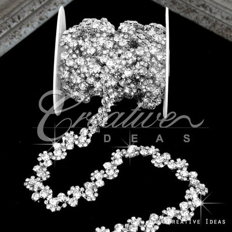 1/4" Small Rhombus Shape Rhinestone Chain-3 Yds (Silver)
