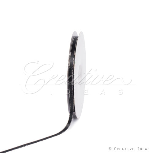 1/4" Satin With Silver Edge Ribbon - 10 Yards (Black)