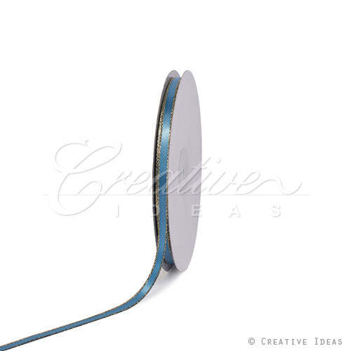 1/4" Satin With Gold Edge Ribbon - 50 Yards (Antique Blue)