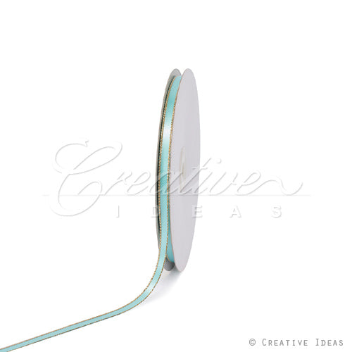 1/4" Satin With Gold Edge Ribbon - 50 Yards (Aqua)