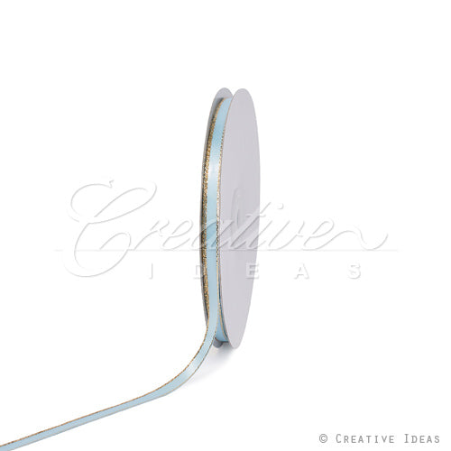 1/4" Satin With Gold Edge Ribbon - 50 Yards (Light Blue)