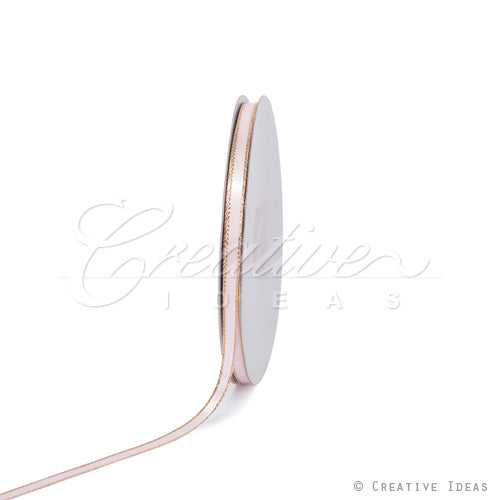 1/4" Satin With Gold Edge Ribbon - 50 Yards (Light Pink)