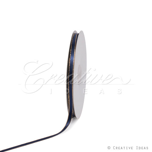 1/4" Satin With Gold Edge Ribbon - 50 Yards (Navy Blue)