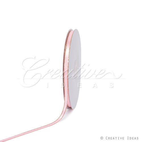 1/4" Satin With Gold Edge Ribbon - 50 Yards (Pink)