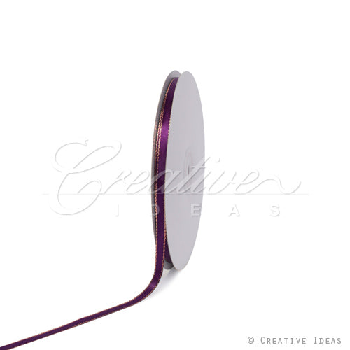 1/4" Satin With Gold Edge Ribbon - 50 Yards (Plum)
