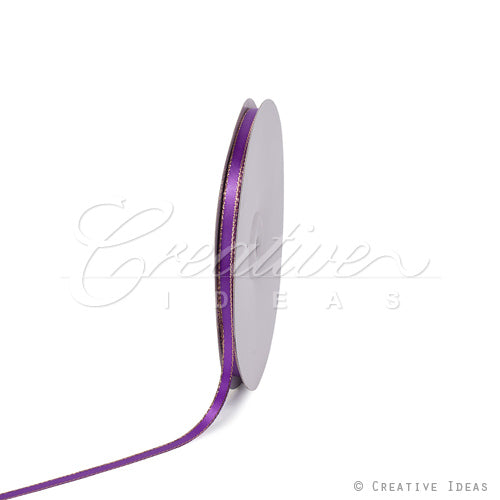 1/4" Satin With Gold Edge Ribbon - 50 Yards (Purple)