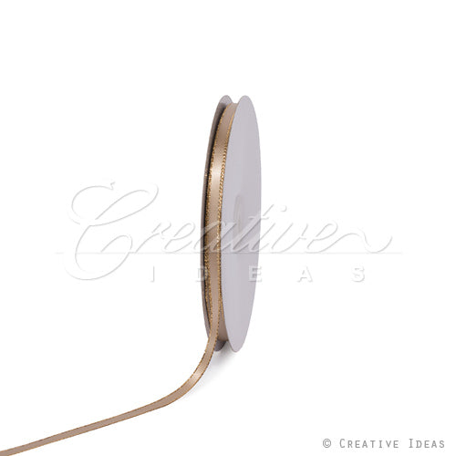 1/4" Satin With Gold Edge Ribbon - 50 Yards (Toffee)