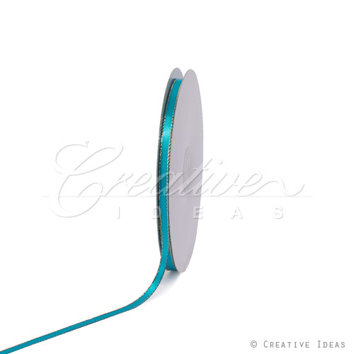 1/4" Satin With Gold Edge Ribbon - 50 Yards (Turquoise)