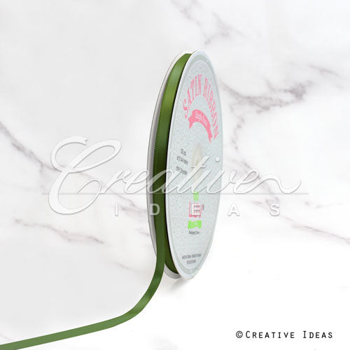 1/4" Single Face Satin Ribbon - 100 Yards (Moss Green)