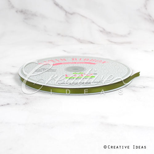 1/4" Single Face Satin Ribbon - 100 Yards (Moss Green)