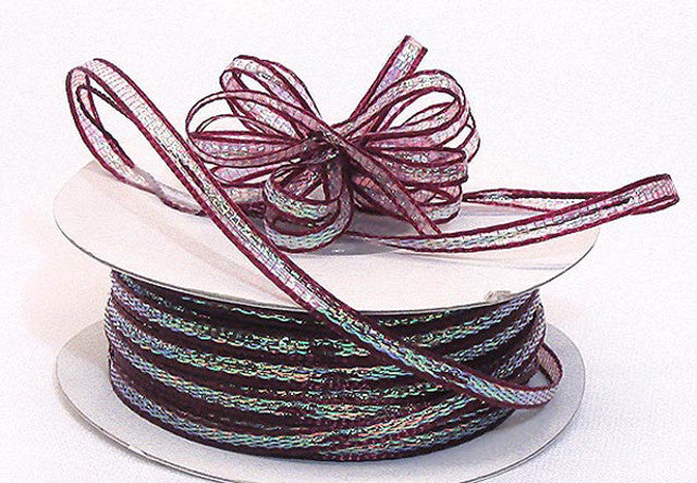 1/4"x50 yards Burgundy Organza Pull Bows Ribbon with Iridescent Edge