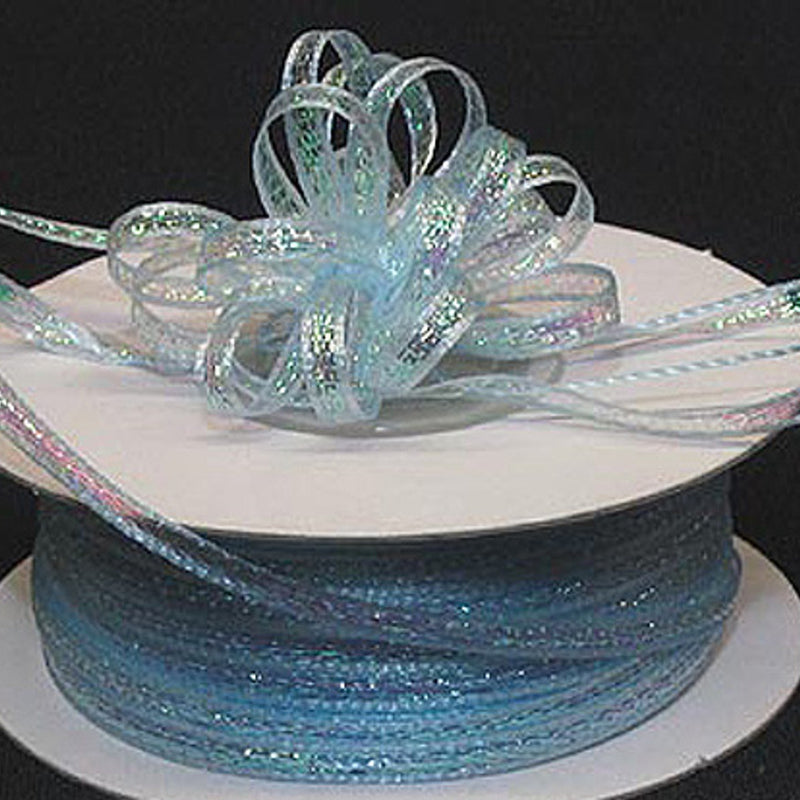 1/4"x50 yards Light Blue Organza Pull Bows Ribbon with Iridescent Edge