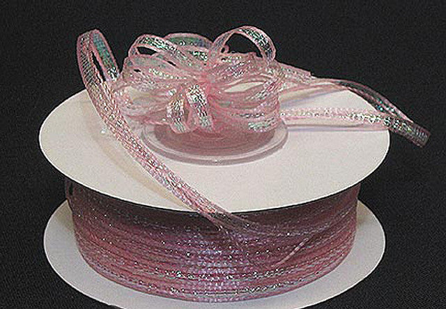 1/4"x50 yards Light Pink Organza Pull Bows Ribbon with Iridescent Edge