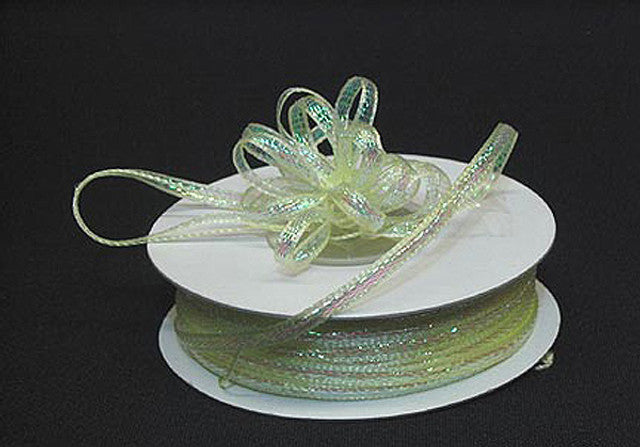 1/4"x50 yards Light Yellow Organza Pull Bows Ribbon with Iridescent Edge
