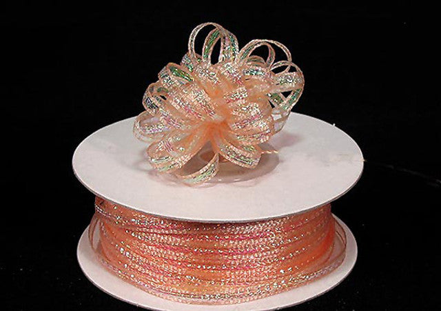 1/4"x50 yards Peach Organza Pull Bows Ribbon with Iridescent Edge