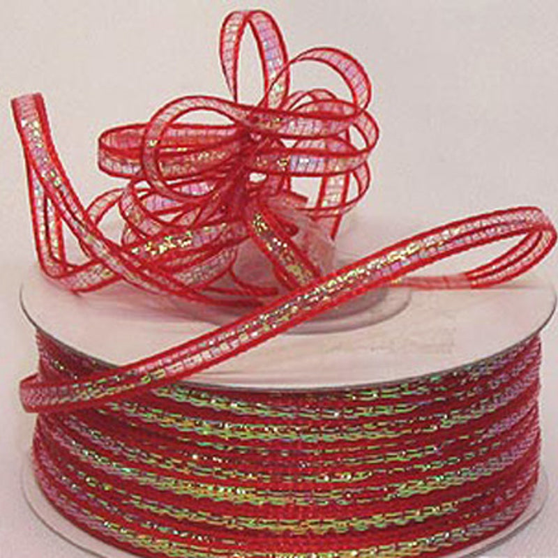 1/4"x50 yards Red Organza Pull Bows Ribbon with Iridescent Edge
