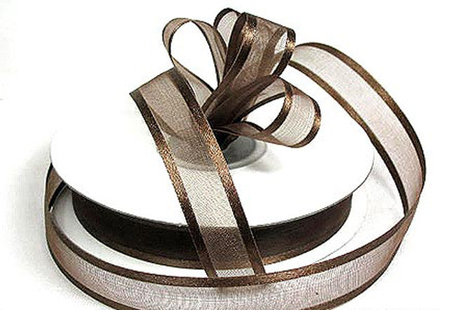 1.5"x25 yards Brown Organza Satin Edge Gift Ribbon