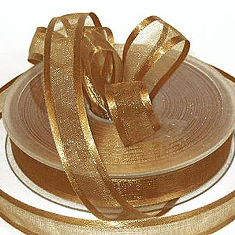 1.5"x25 yards Old Gold Organza Satin Edge Gift Ribbon