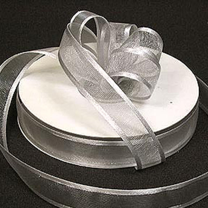 1.5"x25 yards Silver Organza Satin Edge Gift Ribbon