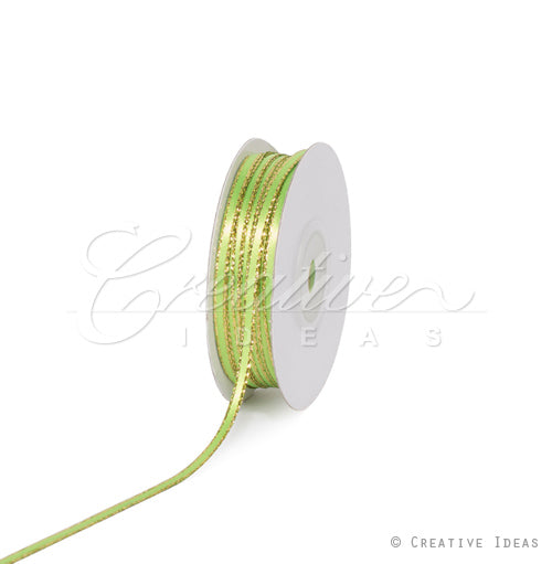 1/8" Satin With Gold Edge Ribbon - 50 Yards (Apple Green)