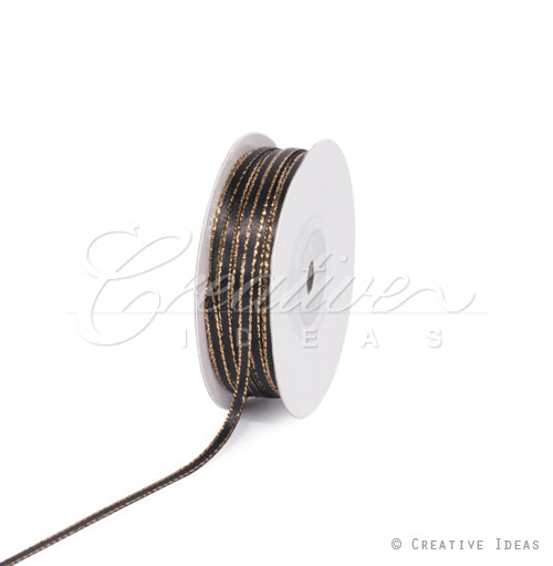 1/8" Satin With Gold Edge Ribbon - 50 Yards (Black)