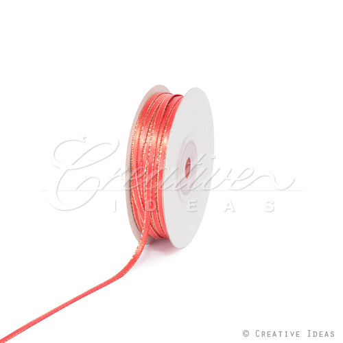 1/8" Satin With Gold Edge Ribbon - 50 Yards (Coral)