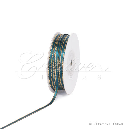 1/8" Satin With Gold Edge Ribbon - 50 Yards (Hunter Green)