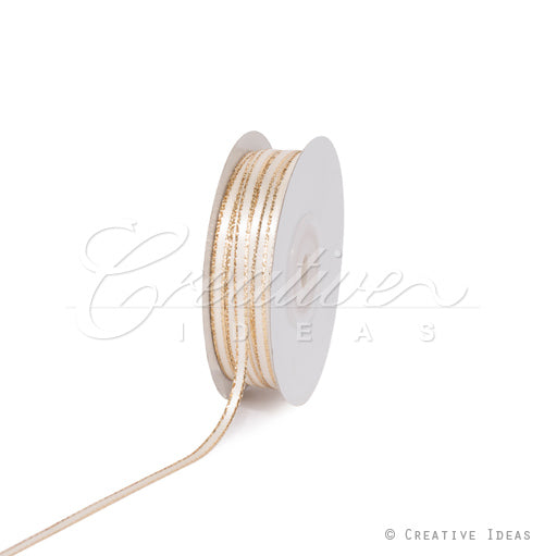 1/8" Satin With Gold Edge Ribbon - 50 Yards (Ivory)