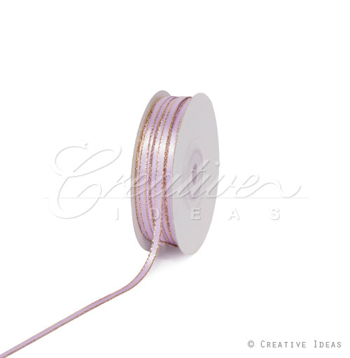 1/8" Satin With Gold Edge Ribbon - 50 Yards (Lavender)