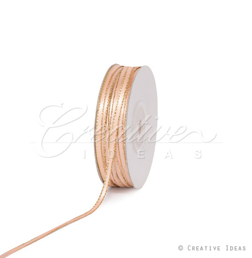 1/8" Satin With Gold Edge Ribbon - 50 Yards (Light Peach)