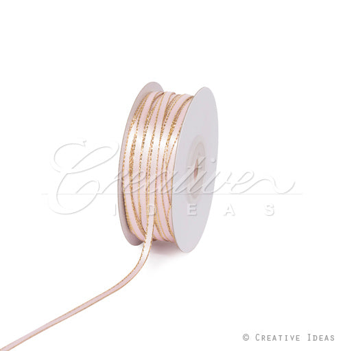 1/8" Satin With Gold Edge Ribbon - 50 Yards (Light Pink)