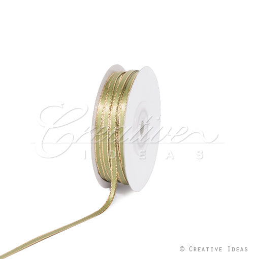 1/8" Satin With Gold Edge Ribbon - 50 Yards (Moss Green)