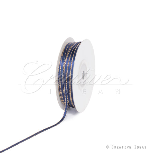 1/8" Satin With Gold Edge Ribbon - 50 Yards (Navy Blue)