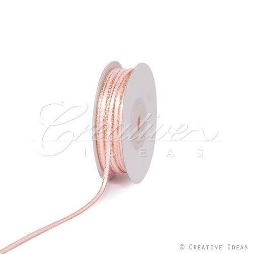 1/8" Satin With Gold Edge Ribbon - 50 Yards (Pink)