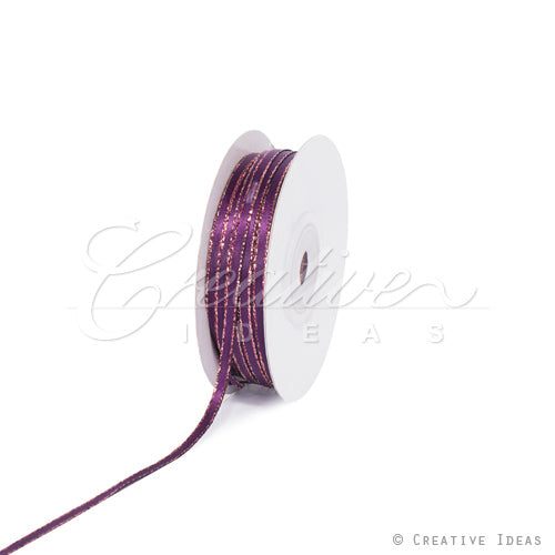 1/8" Satin With Gold Edge Ribbon - 50 Yards (Plum)