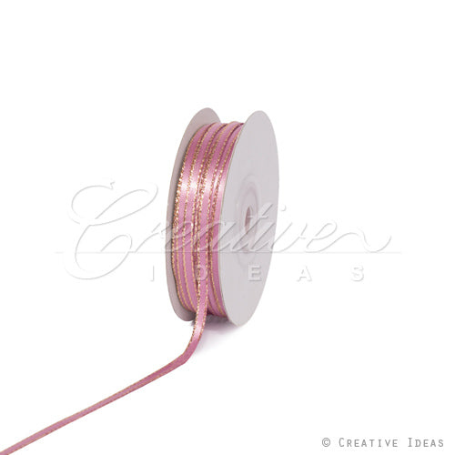 1/8" Satin With Gold Edge Ribbon - 50 Yards (Rosy Mauve)