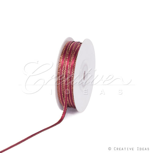 1/8" Satin With Gold Edge Ribbon - 50 Yards (Wine)