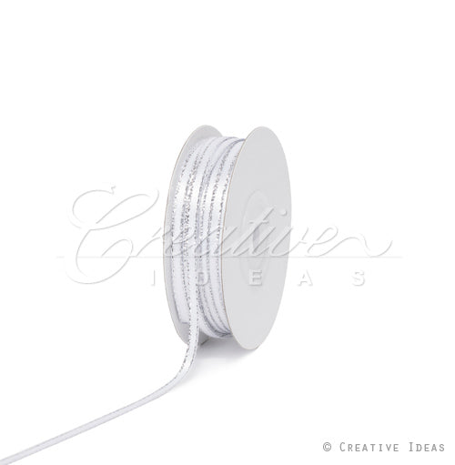 1/8" Satin With Silver Edge Ribbon - 50 Yards (White)