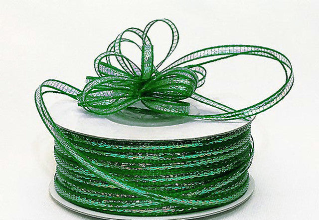 1/8"x50 yards Emerald Organza Pull Bows Ribbon with Iridescent Edge