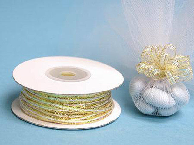1/8"x50 yards Gold Organza Pull Bows Ribbon with Iridescent Edge