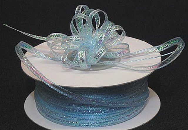 1/8"x50 yards Light Blue Organza Pull Bows Ribbon with Iridescent Edge