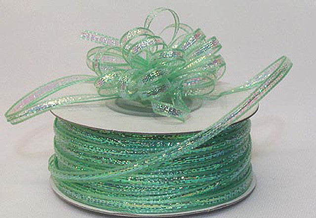 1/8"x50 yards Mint Green Organza Pull Bows Ribbon with Iridescent Edge