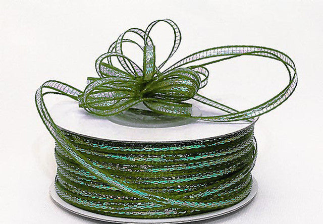 1/8"x50 yards Moss Green Organza Pull Bows Ribbon with Iridescent Edge