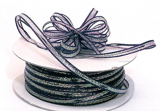 1/8"x50 yards Navy Blue Organza Pull Bows Ribbon with Iridescent Edge