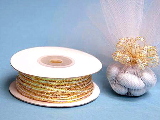 1/8"x50 yards Old Gold Organza Pull Bows Ribbon with Iridescent Edge